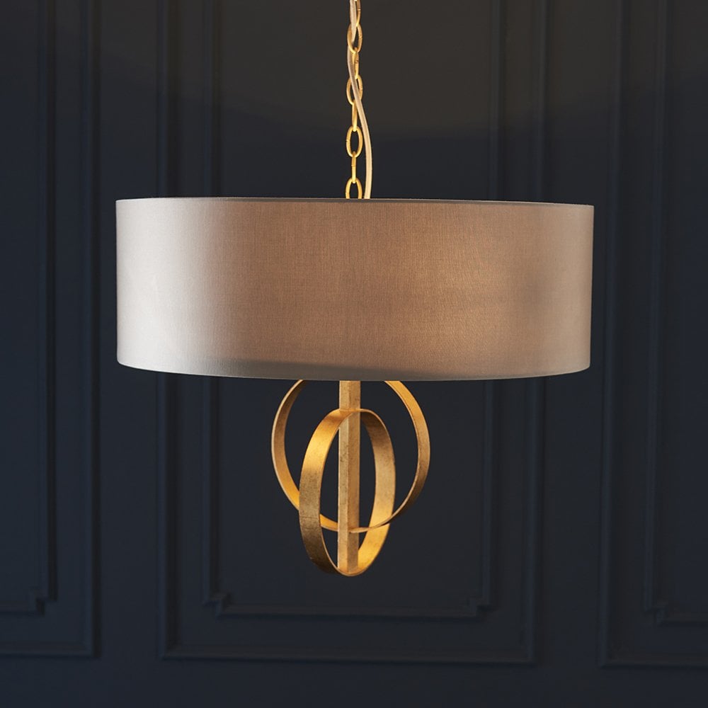 3 Light Gold Leaf Pendant C/W Mink Shade