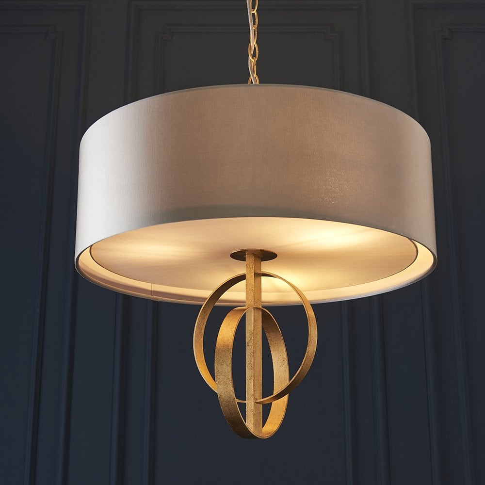 3 Light Gold Leaf Pendant C/W Mink Shade