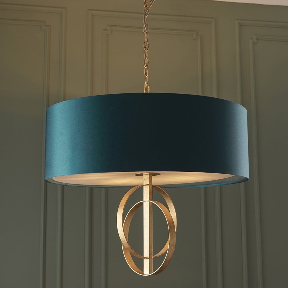 5 Light Gold Leaf Pendant C/W Teal Shade