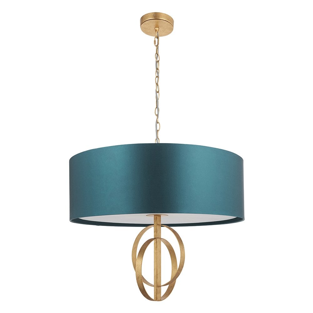 5 Light Gold Leaf Pendant C/W Teal Shade