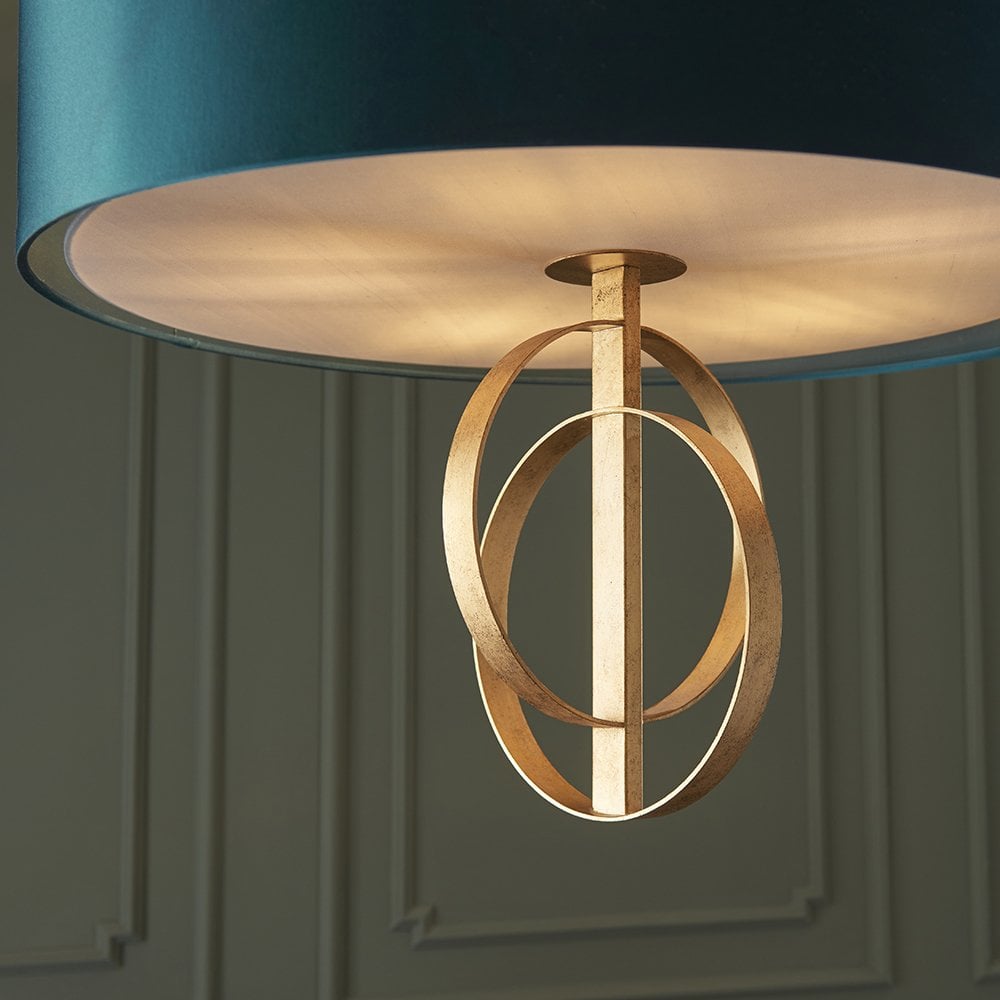5 Light Gold Leaf Pendant C/W Teal Shade