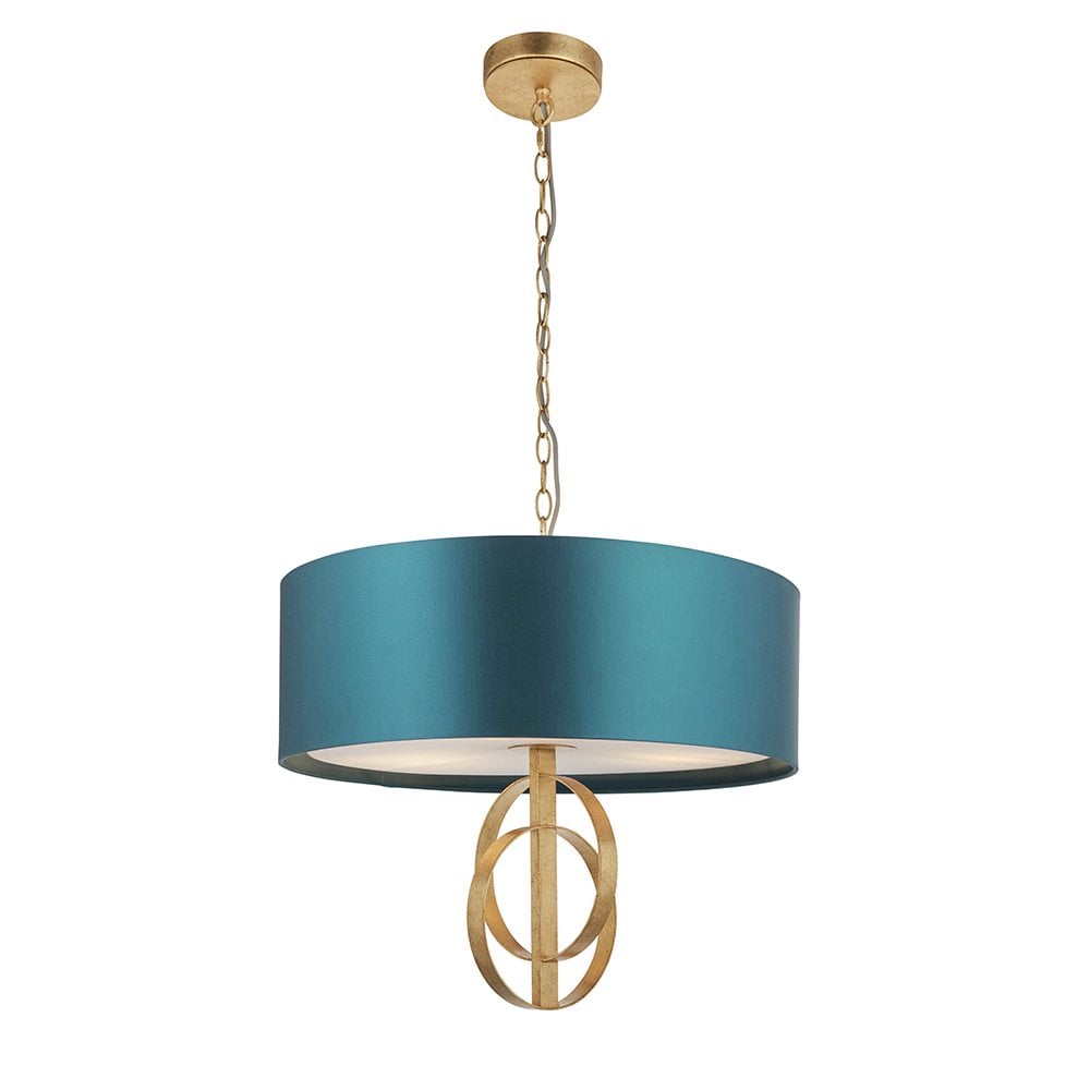 3 Light Gold Leaf Pendant C/W Teal Shade