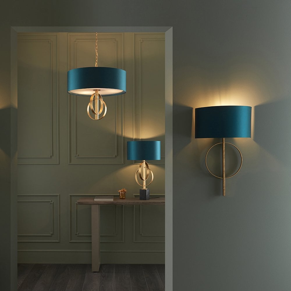 3 Light Gold Leaf Pendant C/W Teal Shade