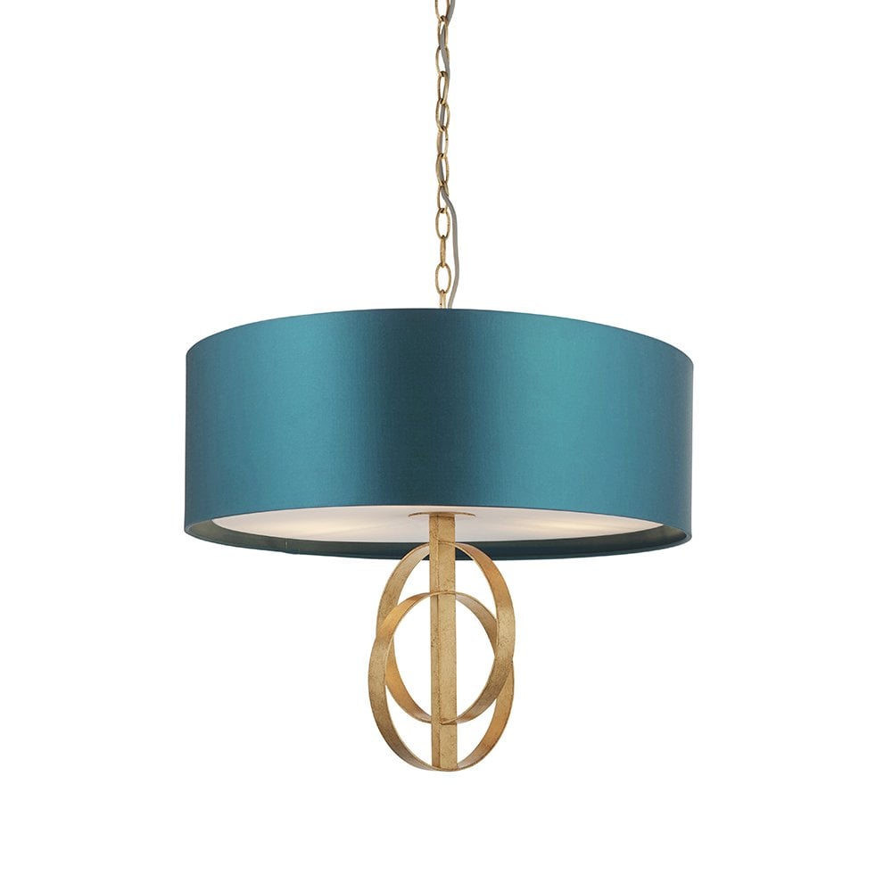 3 Light Gold Leaf Pendant C/W Teal Shade