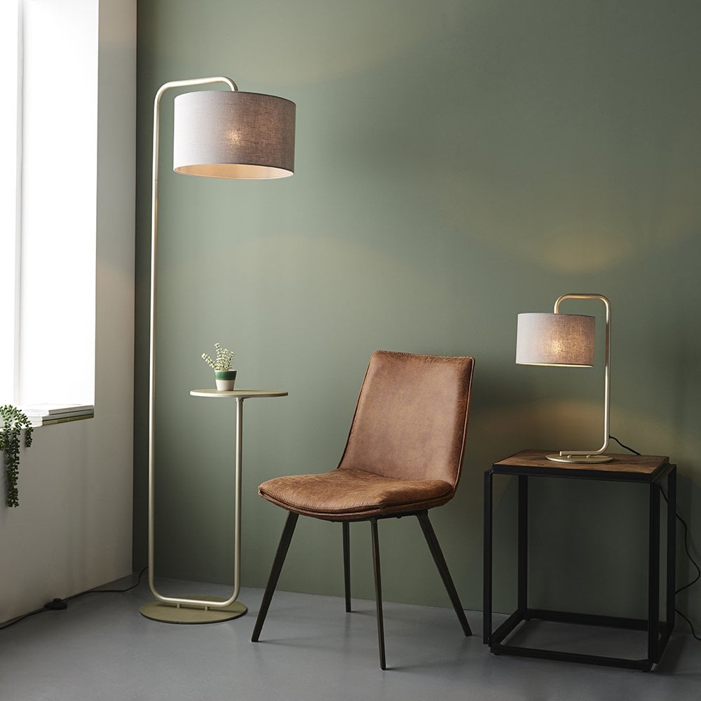 Landis Table Lamp in Champagne Finish C/W Grey Shade