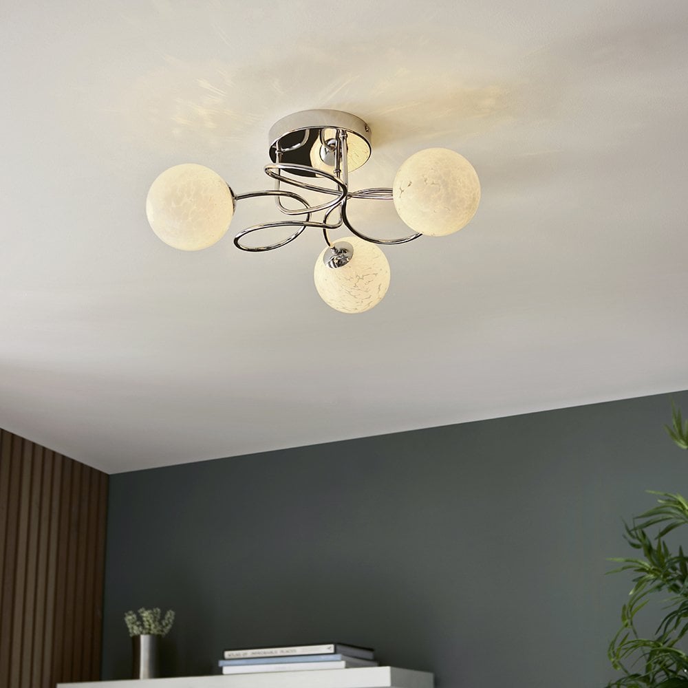Delos Chrome Semi Flush Fitting with Decorative Glass Shades