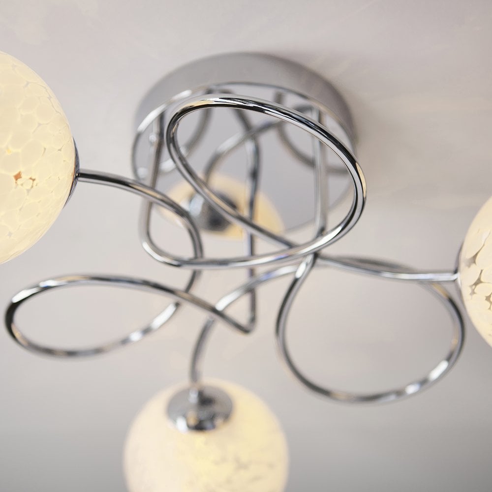 Delos Chrome Semi Flush Fitting with Decorative Glass Shades