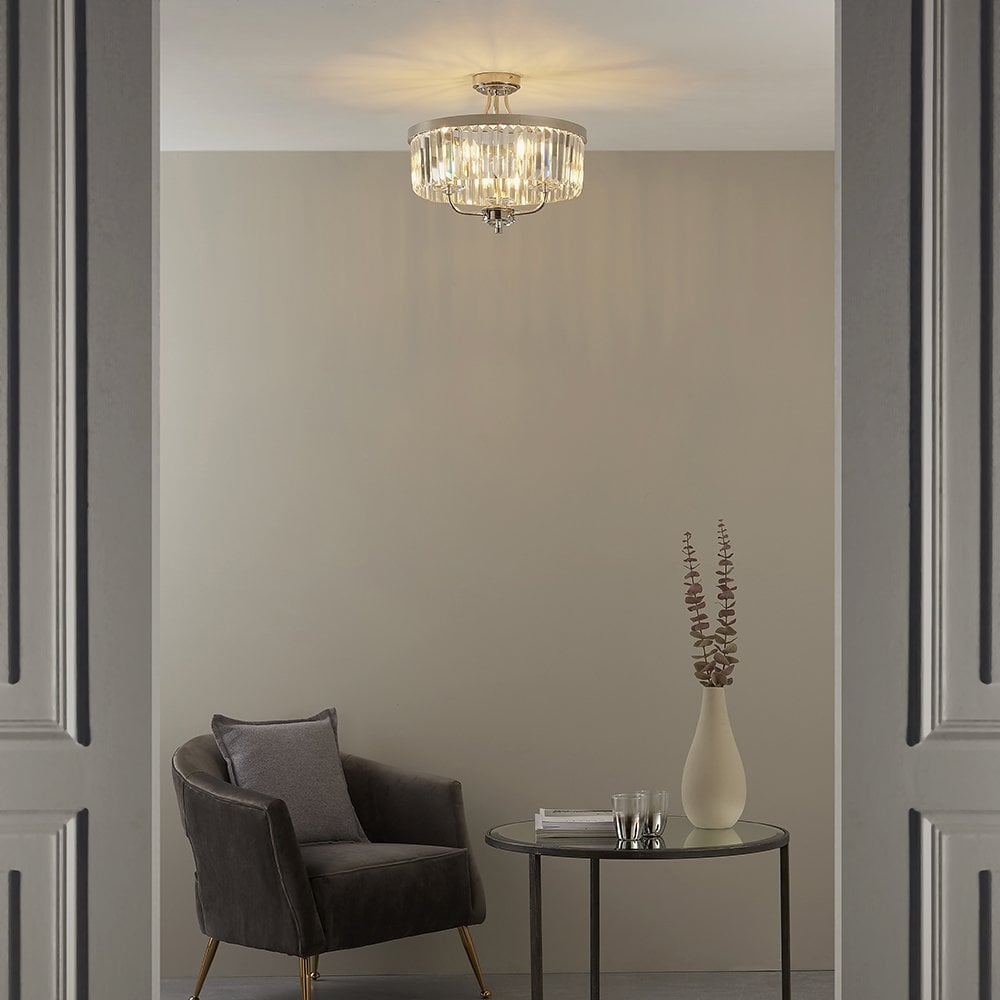 Nickel Semi Flush Fitting with Clear Glass
