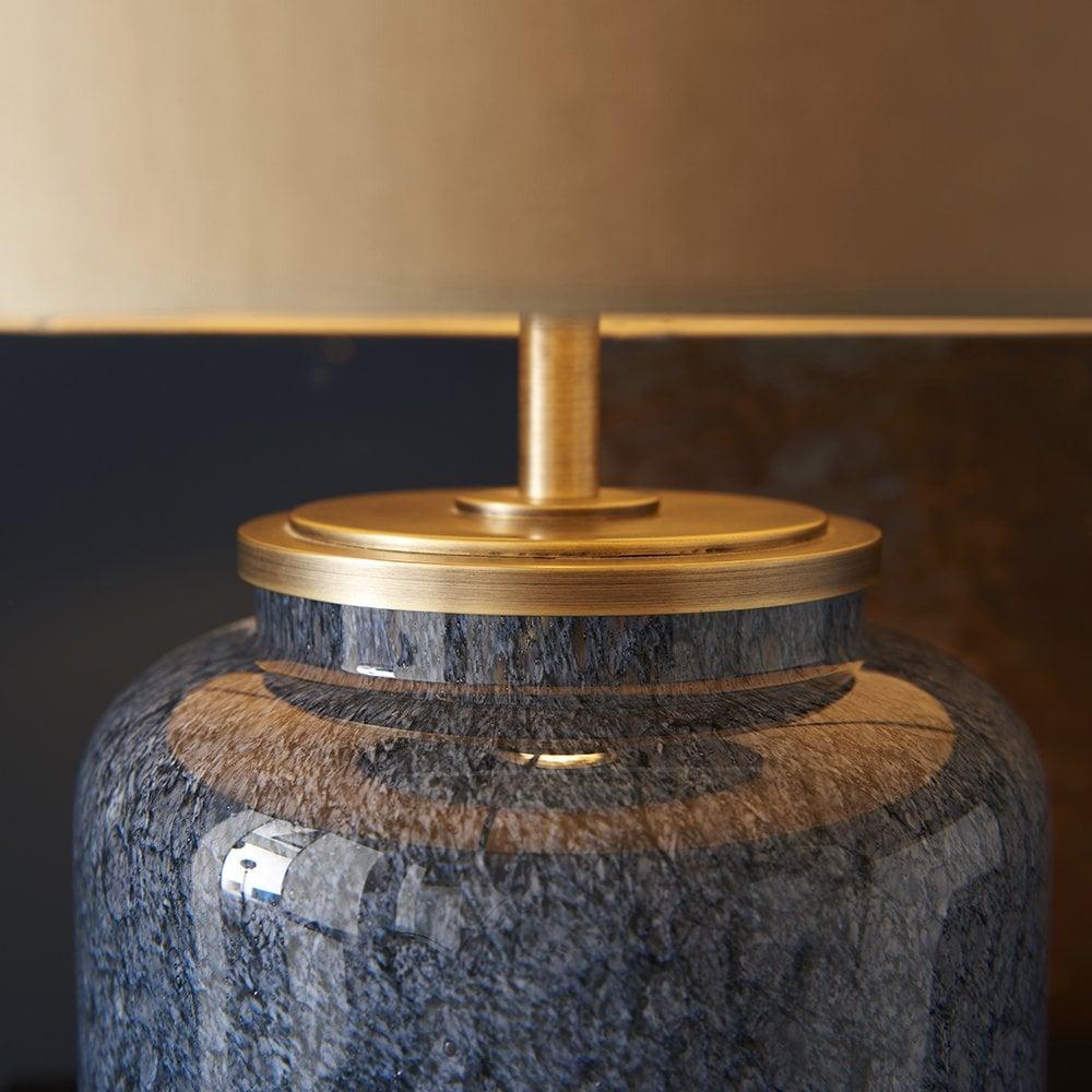 Glass Table Lamp in Colbalt With Gold Shade