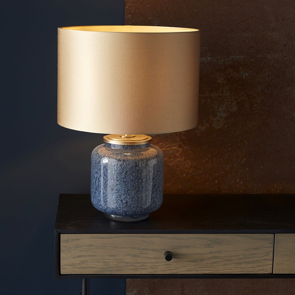 Glass Table Lamp in Colbalt With Gold Shade