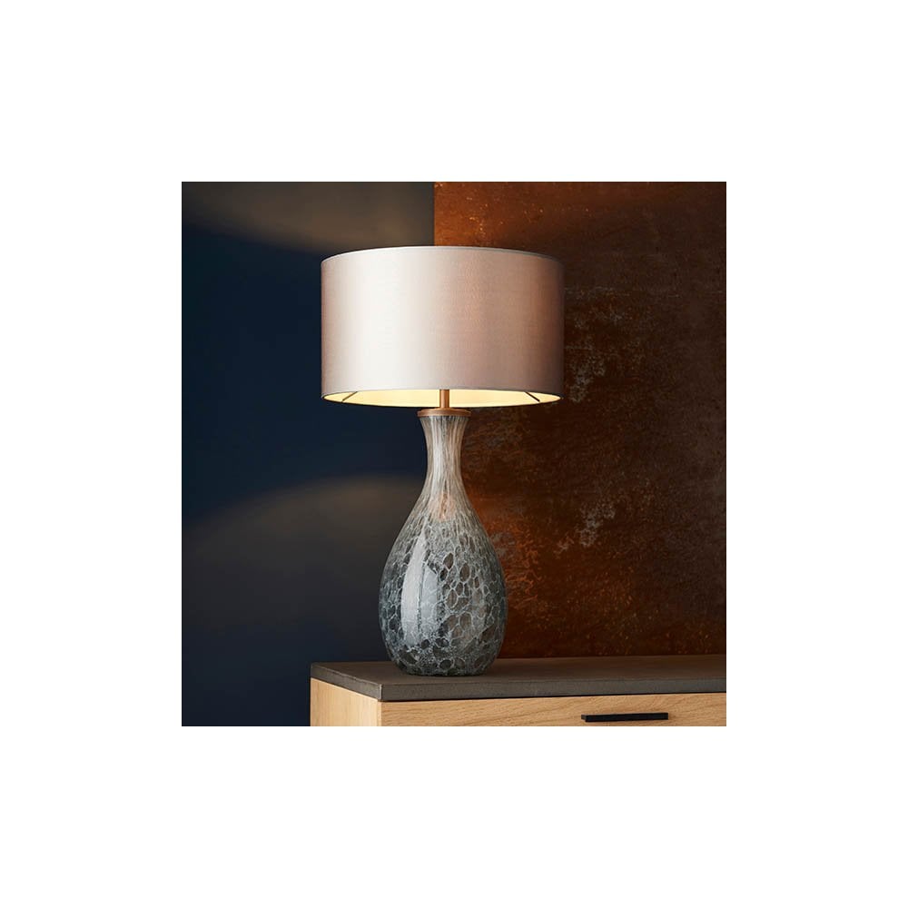 White and Grey Glass Base With Brushed Bronze Metal Work