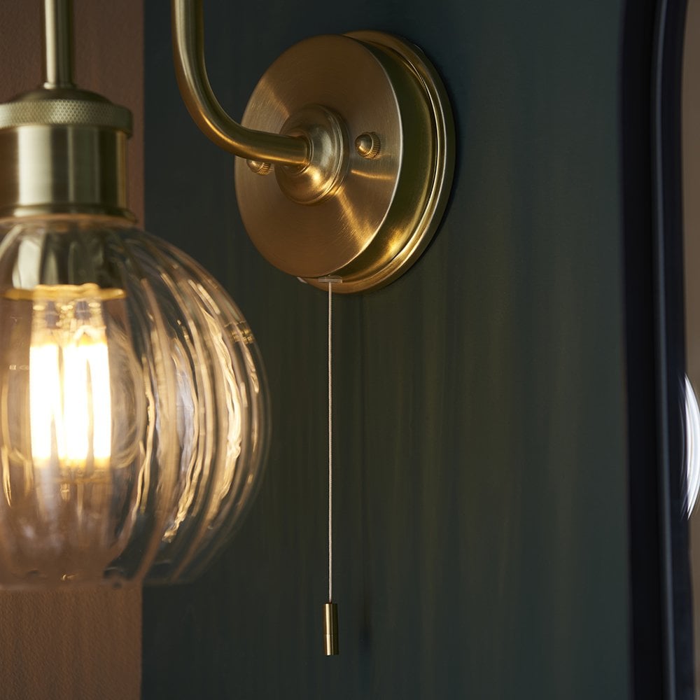 Kendall Gold Arch Wall Light with Clear Ribbed Glass