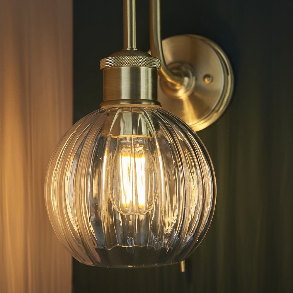 Kendall Gold Arch Wall Light with Clear Ribbed Glass