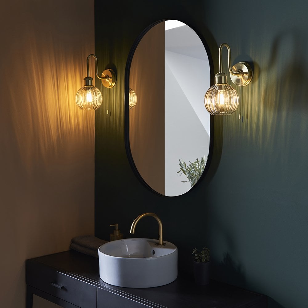 Kendall Gold Arch Wall Light with Clear Ribbed Glass