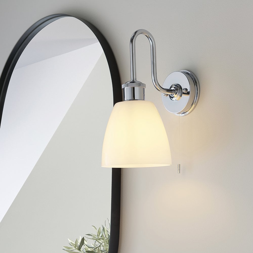 Piper Chrome Arch Wall Light with Opal Glass