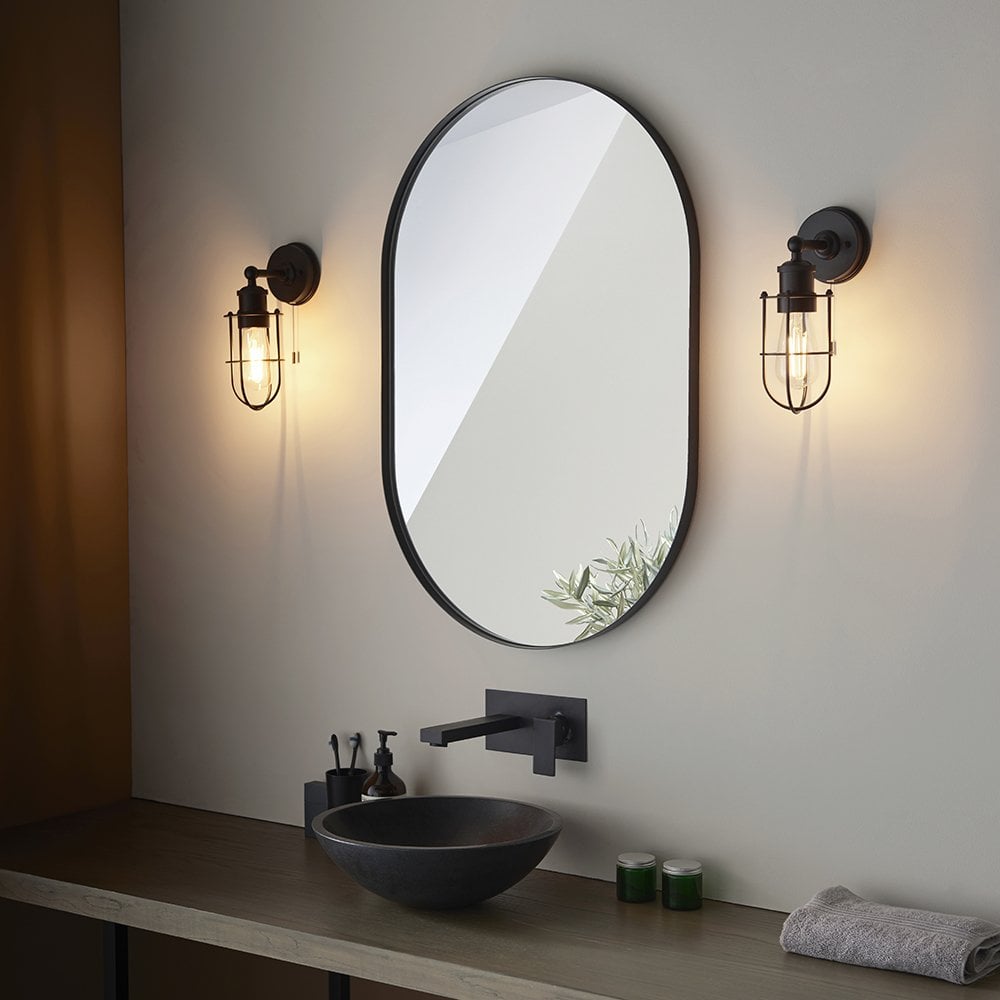 Crew Industrial Style Wall Light Caged in Black with Pull Switch