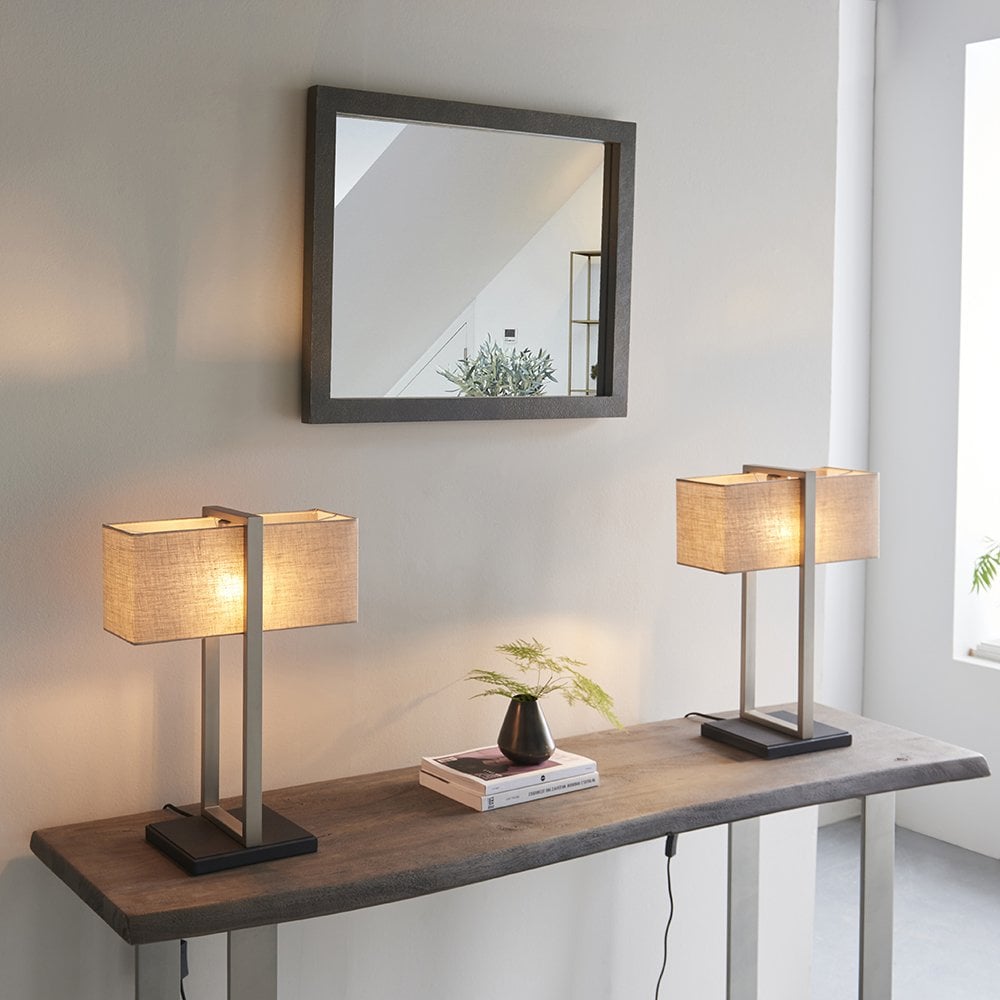 Classic Table Lamp with Natural Shade in Satin Nickel
