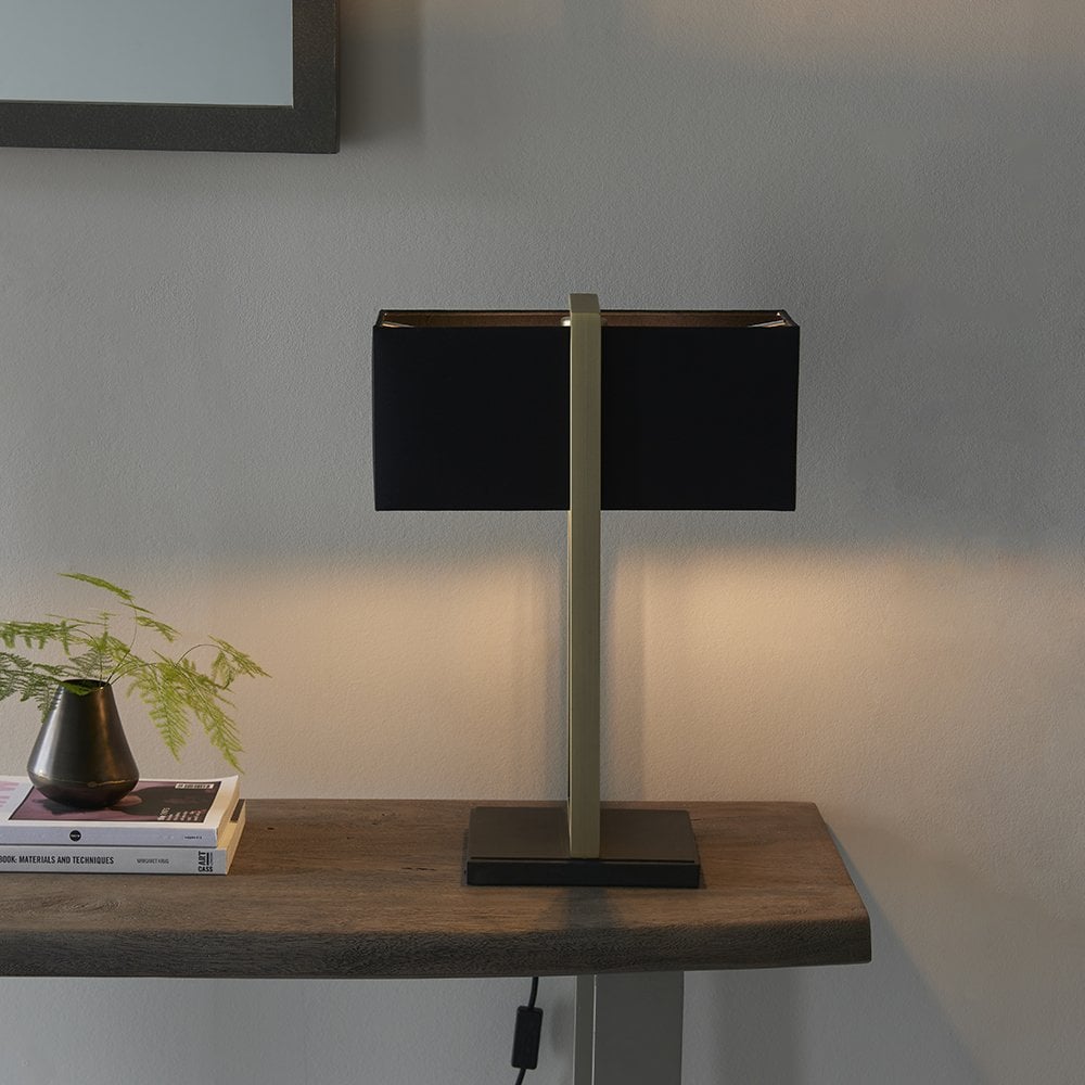 Classic Table Lamp with Black Shade in Antique Brass