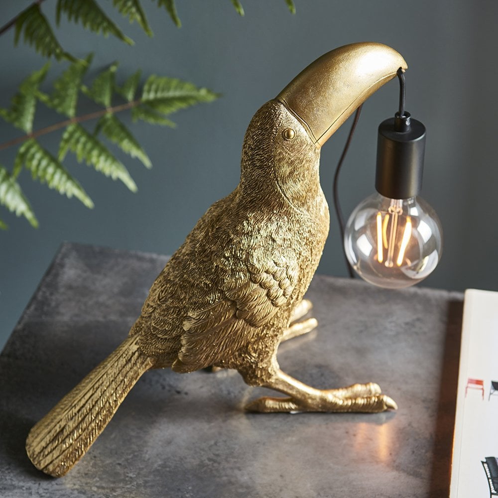 Novelty Toucan Table Lamp in Gold Finish