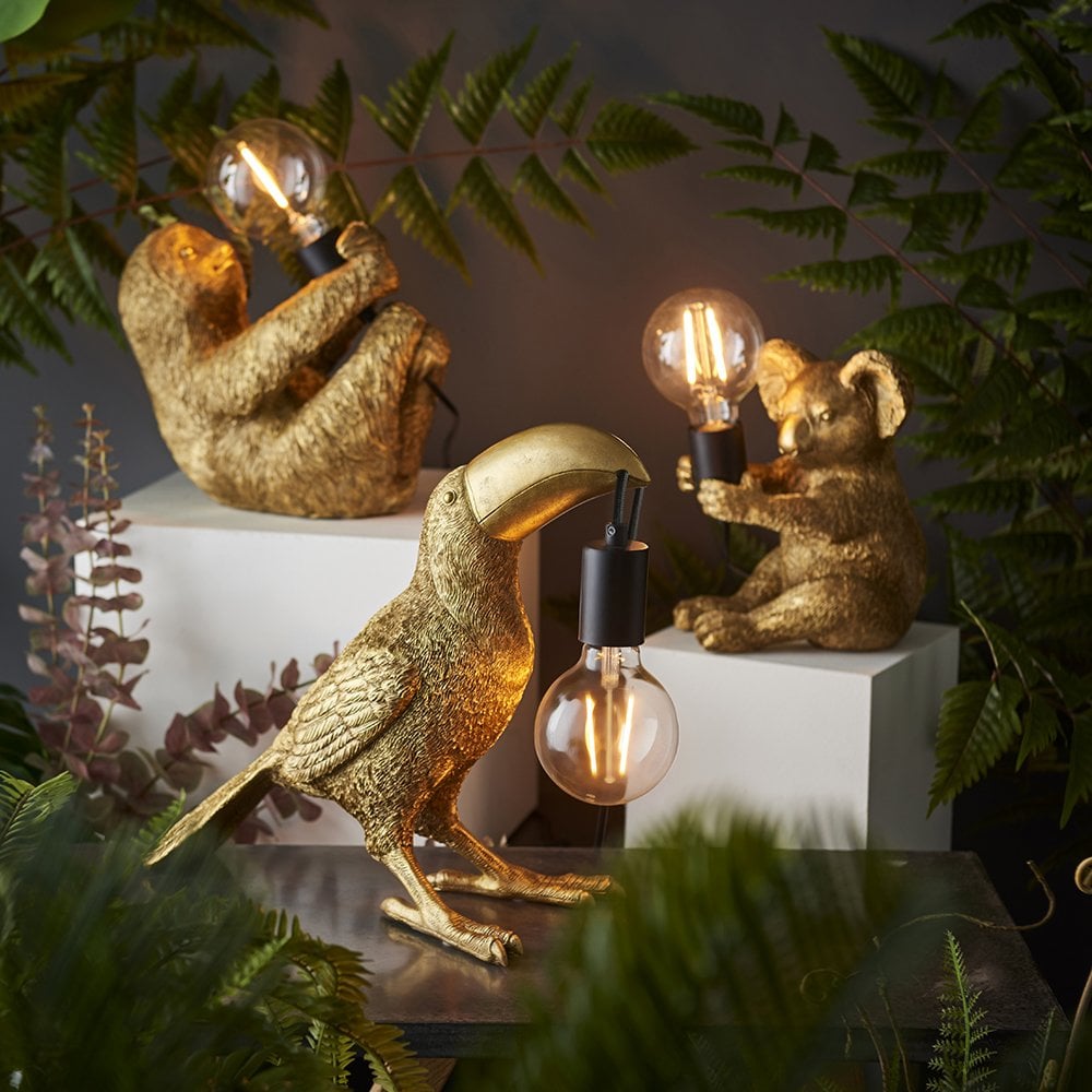 Novelty Toucan Table Lamp in Gold Finish