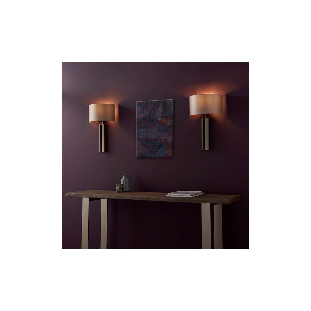 Slotted Panel Bronze Wall Light with Mink Shade