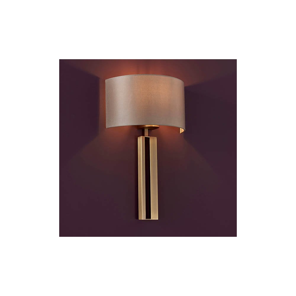 Slotted Panel Bronze Wall Light with Mink Shade