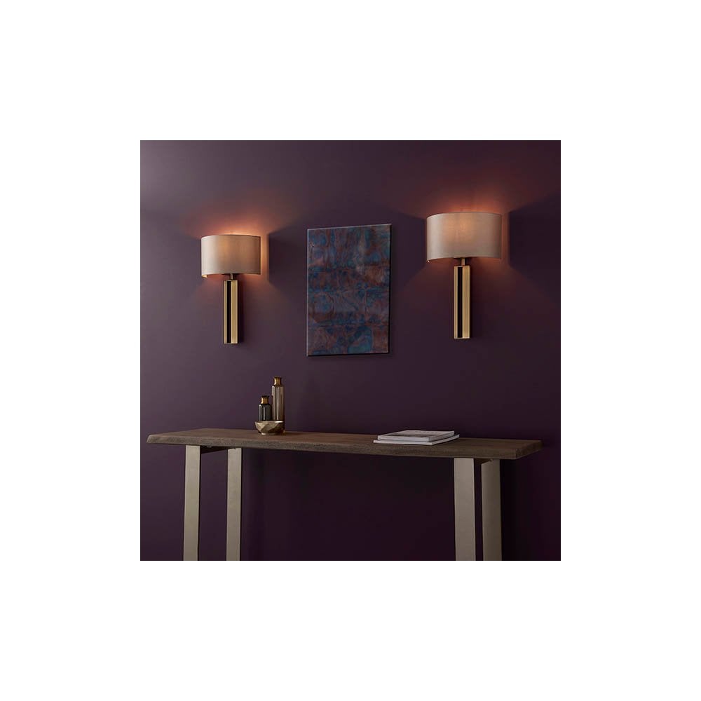 Slotted Panel Bronze Wall Light with Mink Shade