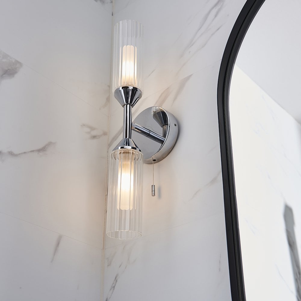 Modern Semi Flush 6 Light in Chrome with Ribbed & Frosted Glass