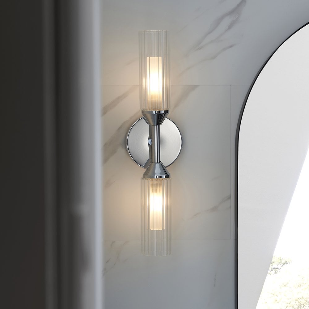 Modern Semi Flush 6 Light in Chrome with Ribbed & Frosted Glass