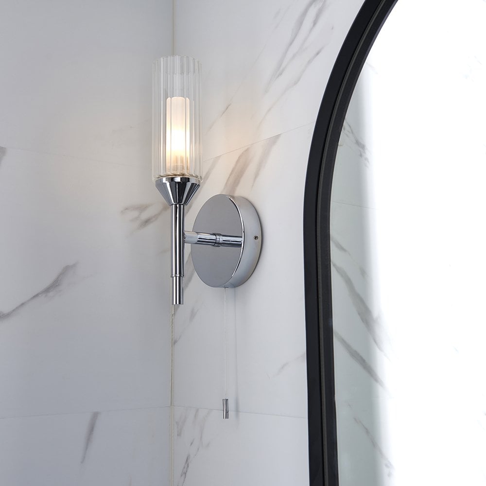 Modern Semi Flush 6 Light in Chrome with Ribbed & Frosted Glass