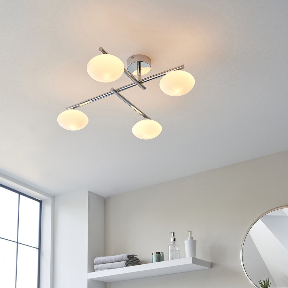 Andy 4 Light Semi Flush in Chrome with Opal Glass