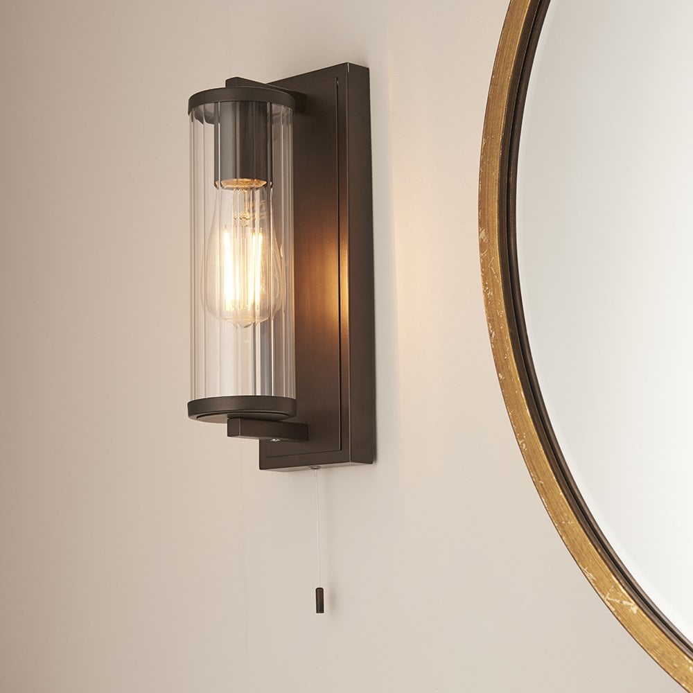 Taylor Wall Light in Dark Bronze with Ribbed Glass