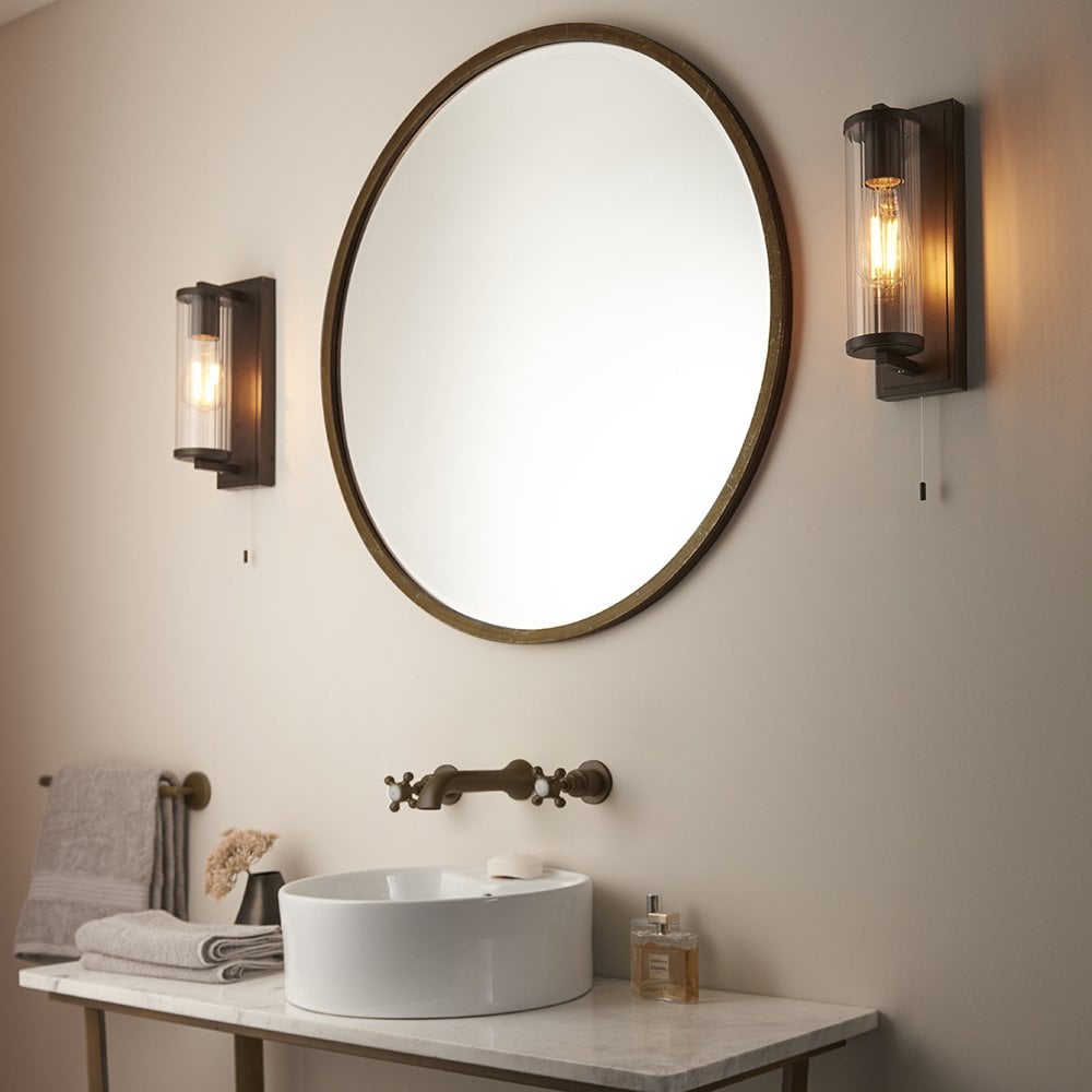 Taylor Wall Light in Dark Bronze with Ribbed Glass