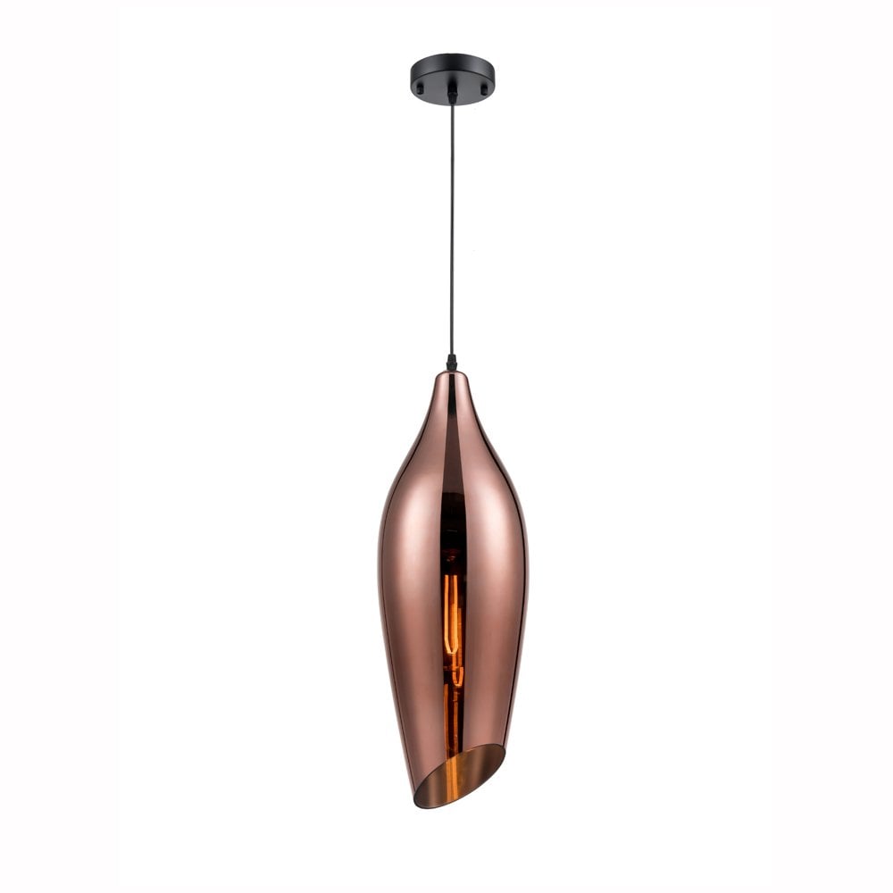 Taper Pendant in Matt Black & Copper Glass Dia 200mm