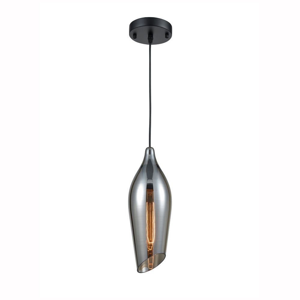 Taper Pendant in Matt Black & Smoked Glass Dia 145mm
