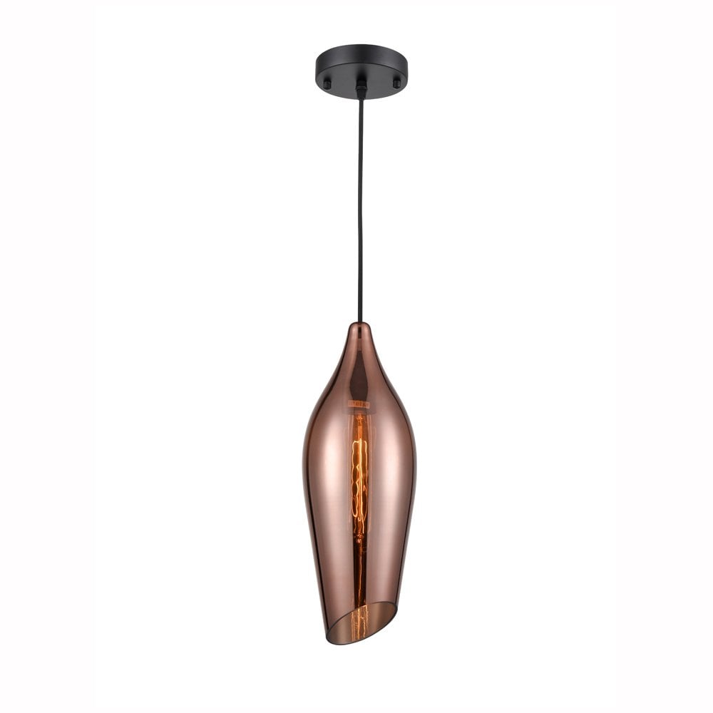 Taper Pendant in Matt Black & Copper Glass Dia 145mm