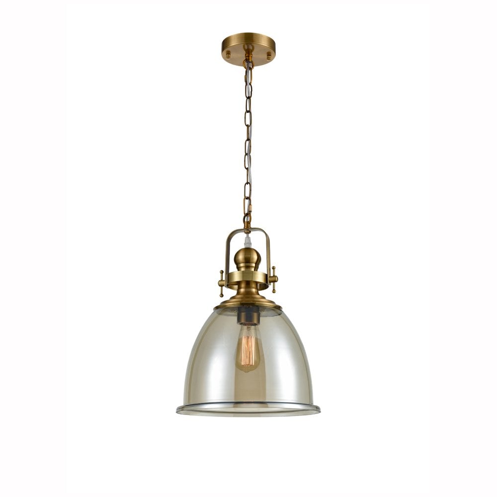 Vista Industrial Antique Gold Pendant with Amber Glass