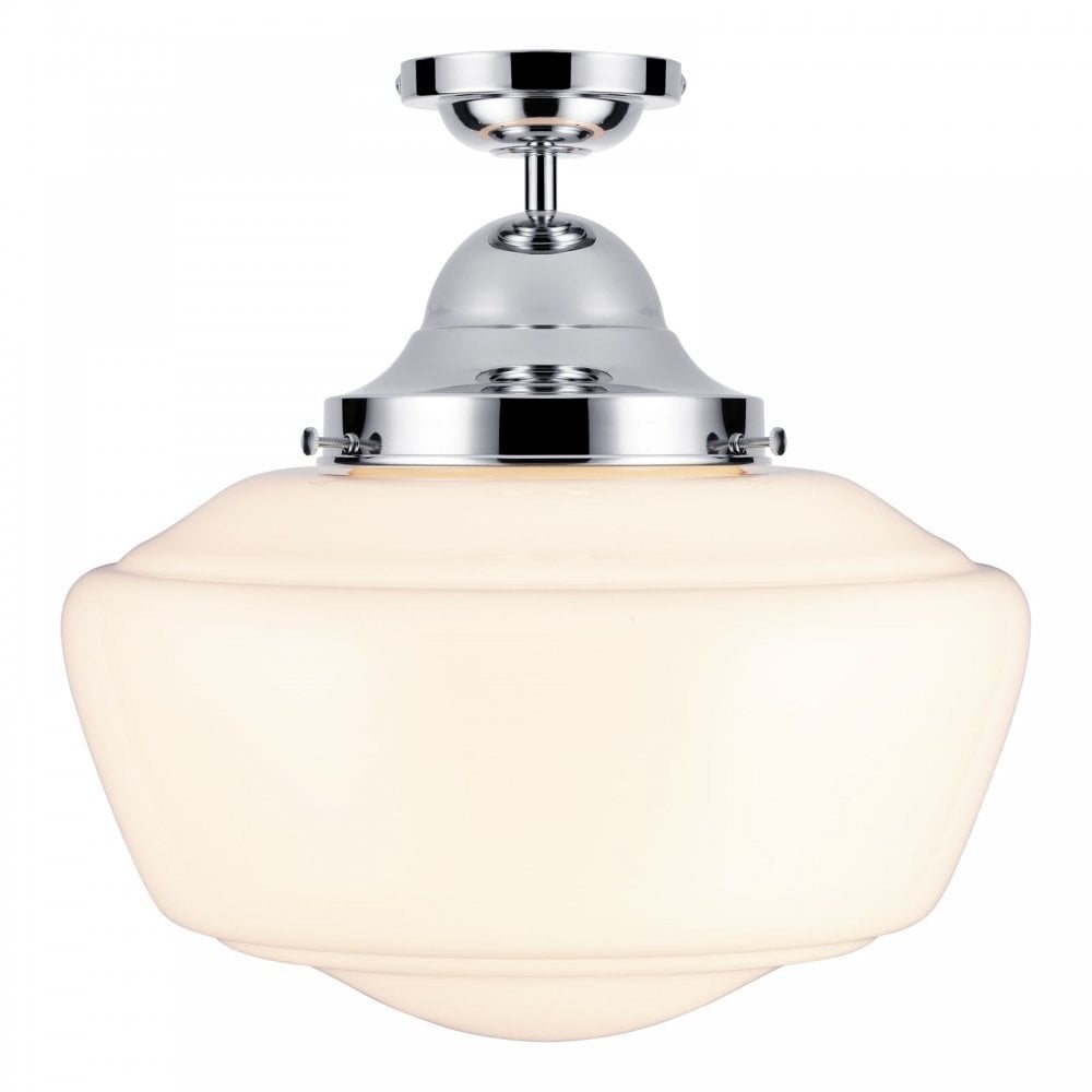 Rydal Satin Chrome Semi Flush With Opal Glass IP44