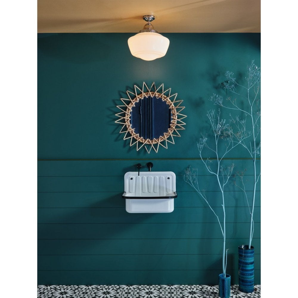 Rydal Satin Chrome Semi Flush With Opal Glass IP44