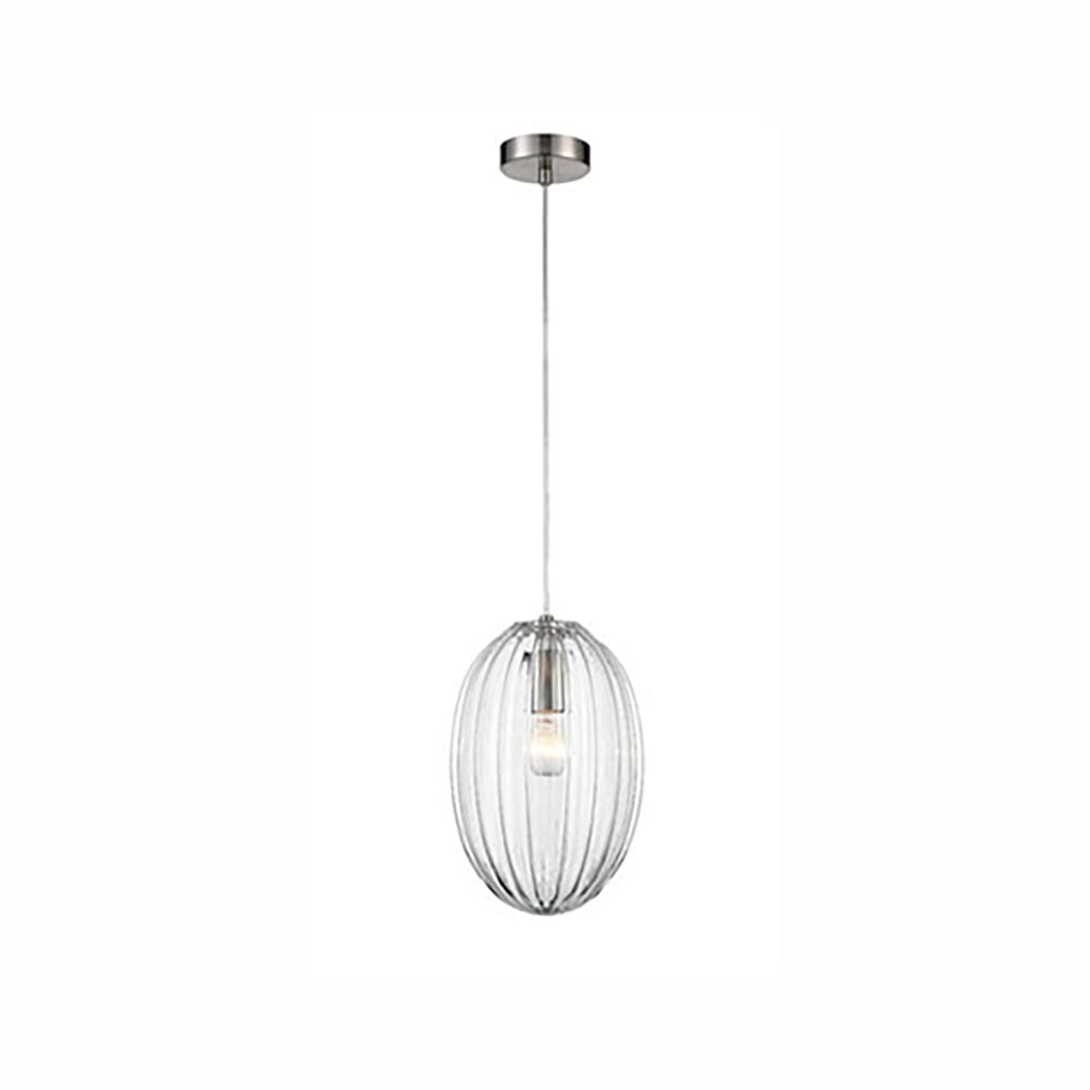 Almond Satin Nickel Pendant with Clear Ribbed Glass 200mm