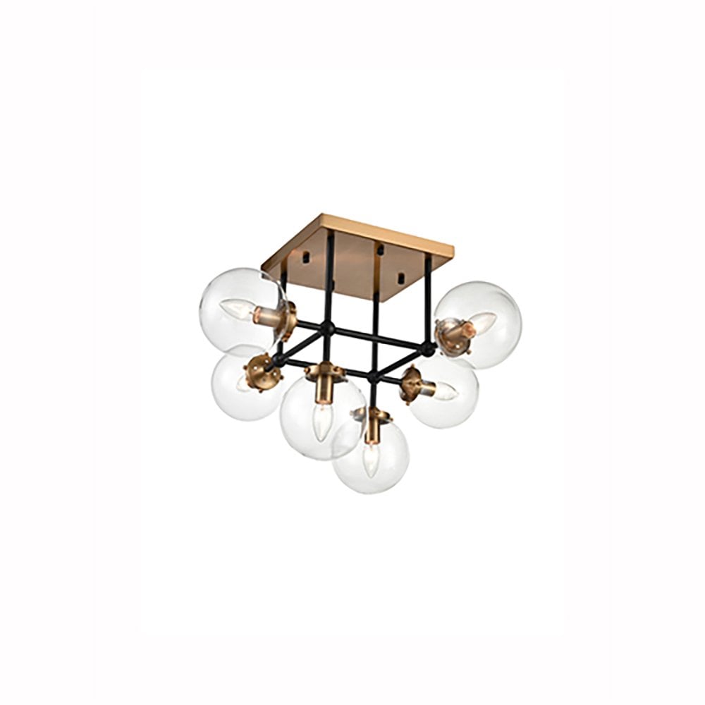 Diffraction  6 Light Flush Fitting in Matt Black & Antique Gold
