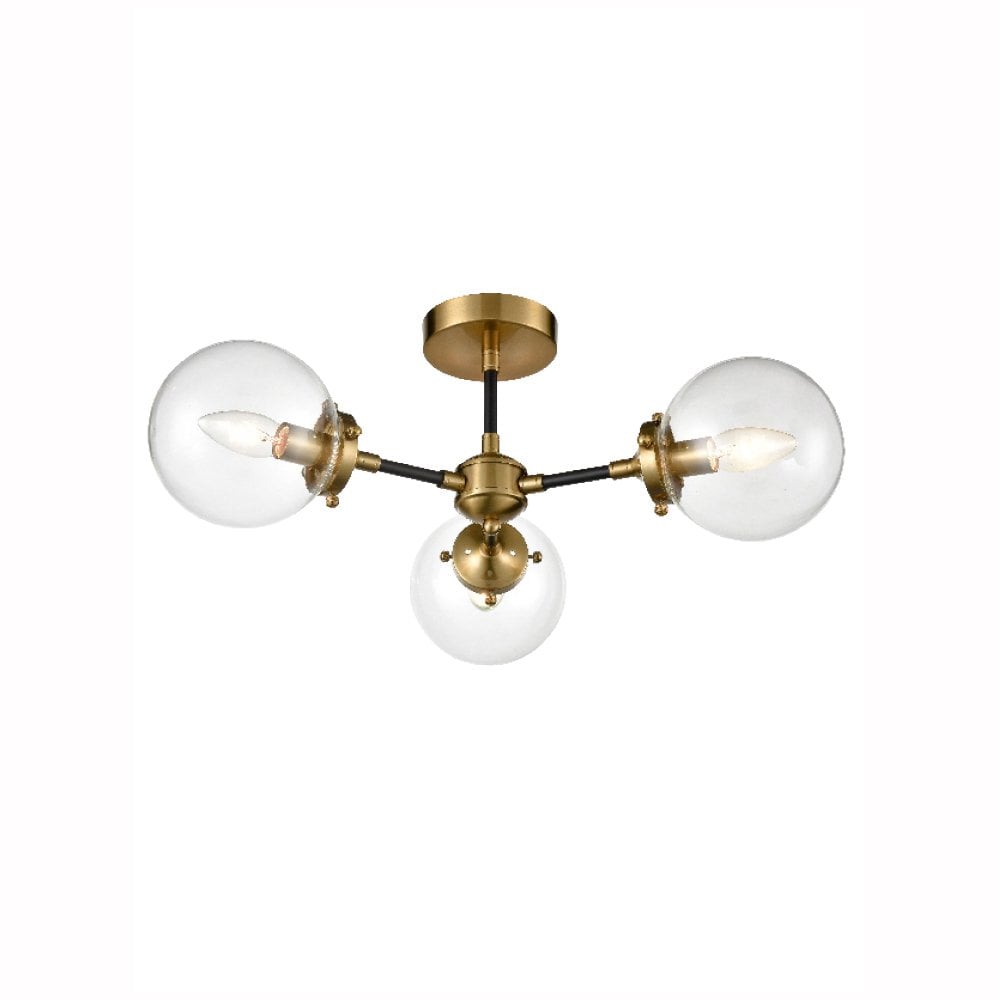 Attraction 3 Light Semi Flush Fitting in Antique Gold & Matt Black