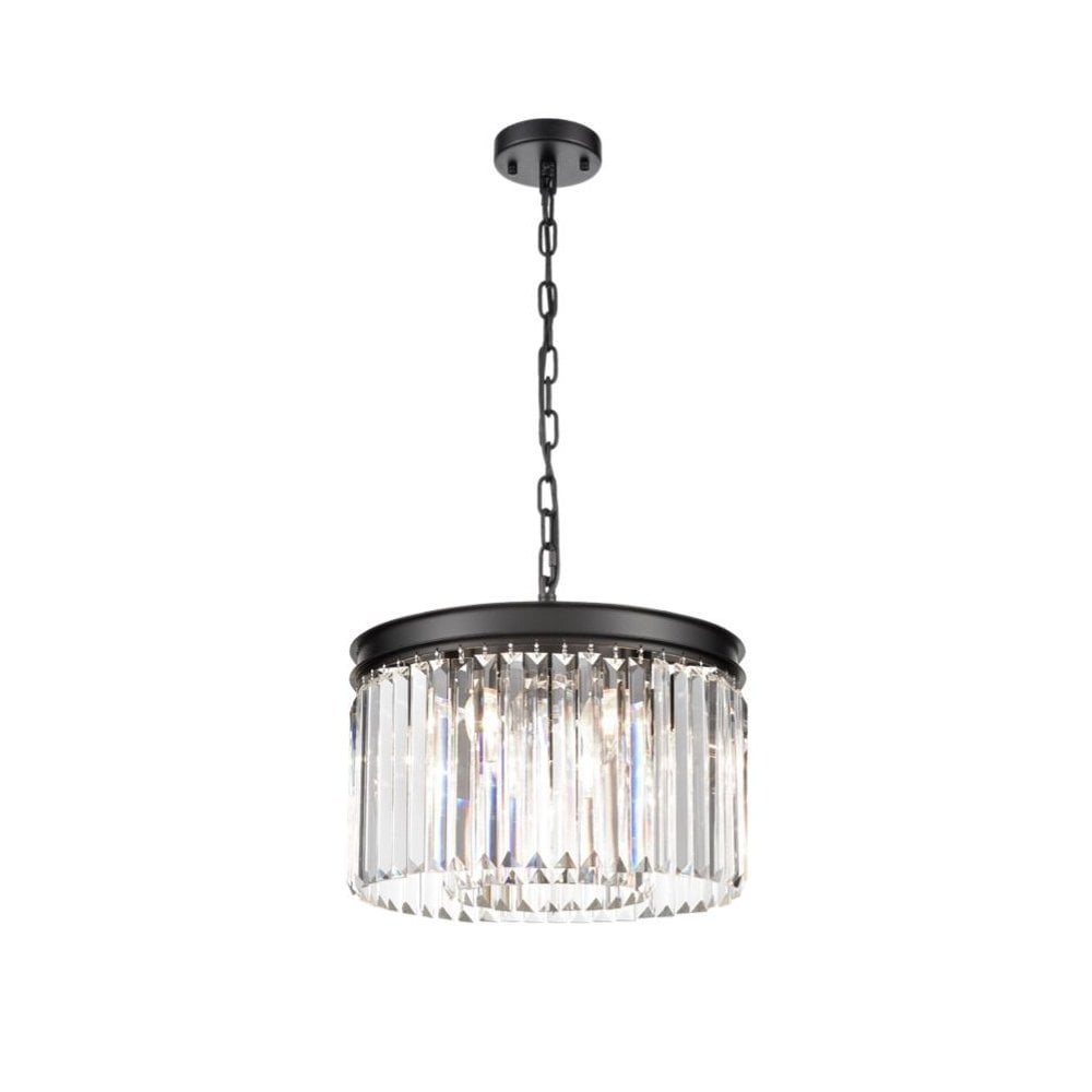 Perdita 5 Light Matt Black Pendant with Crystal Drops