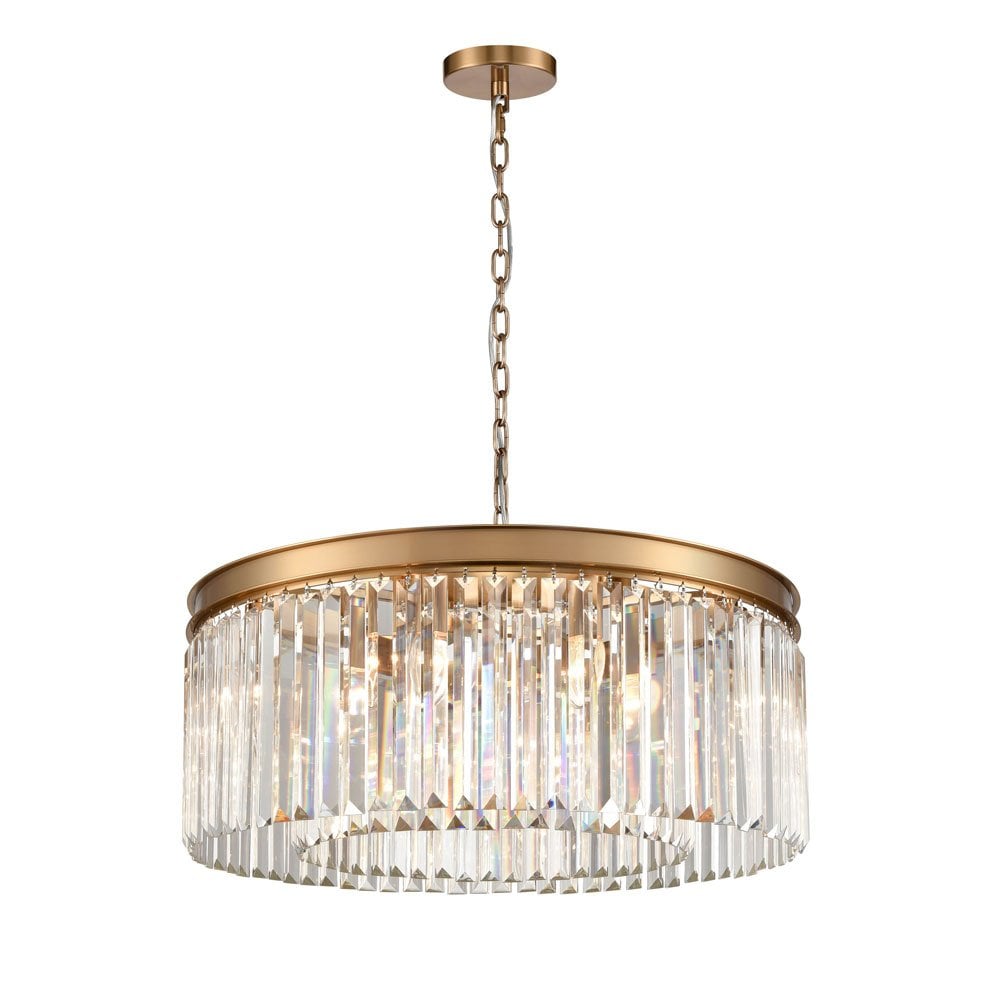 Perdita 8 Light Brushed Brass Pendant with Crystal Drops
