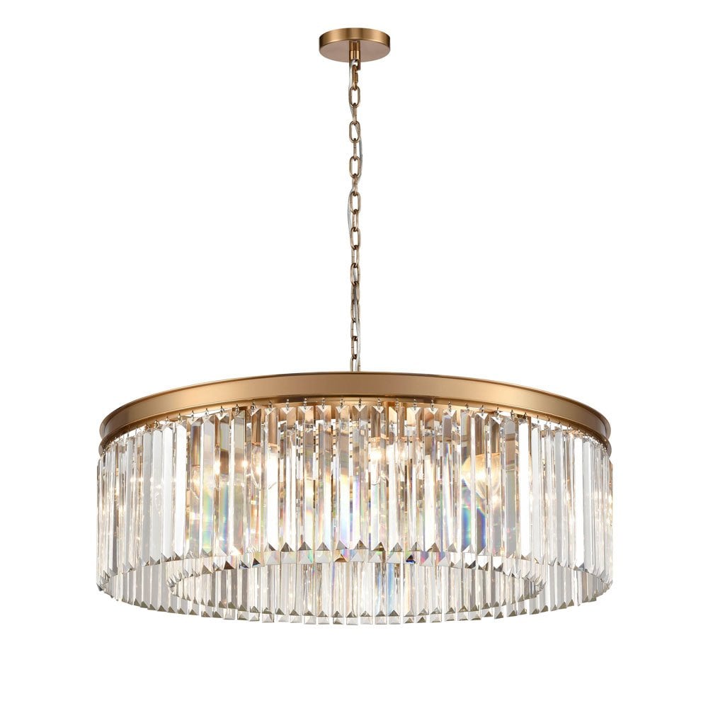 Perdita 10 Light Brushed Brass Pendant with Crystal Drops