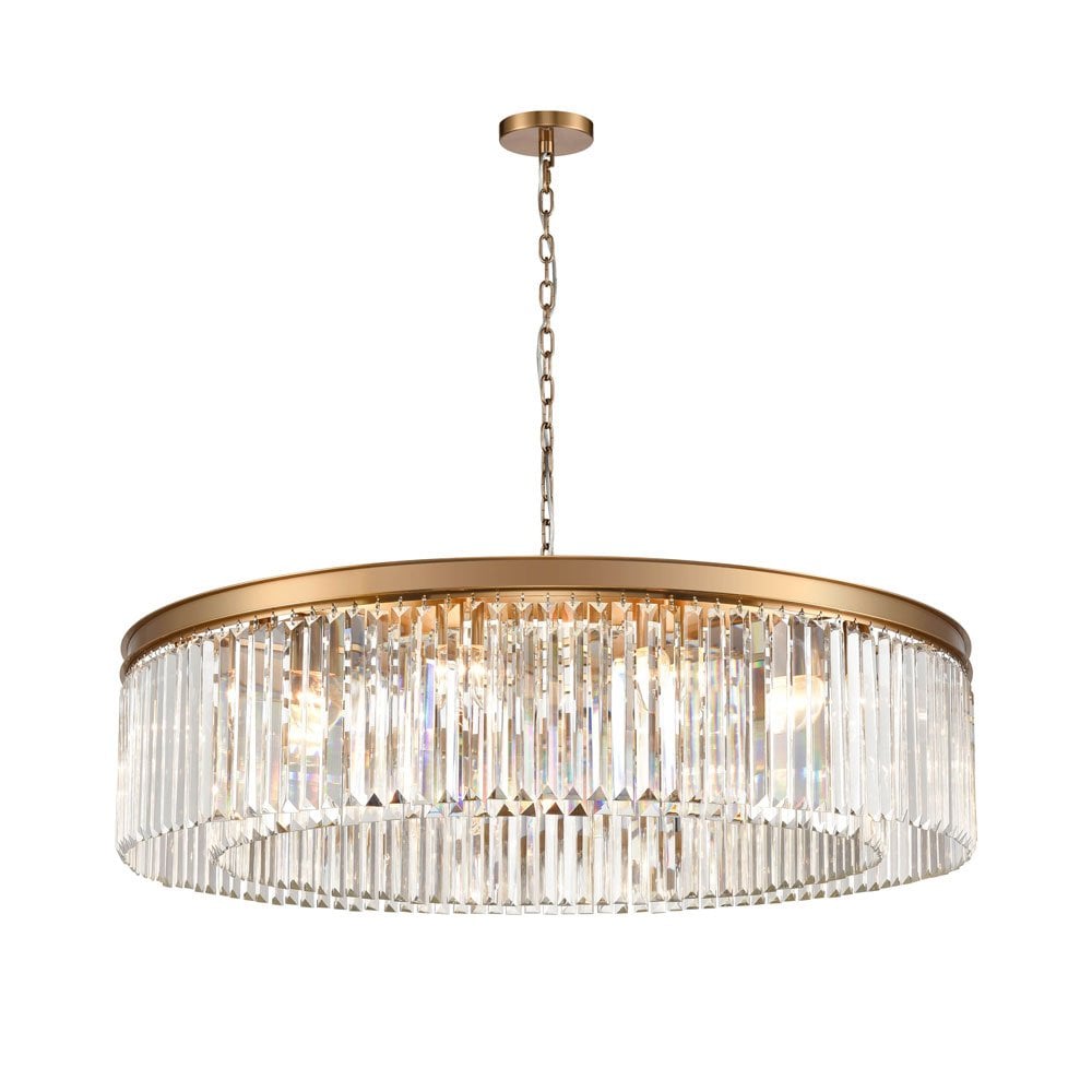 Perdita 12 Light Brushed Brass Pendant with Crystal Drops