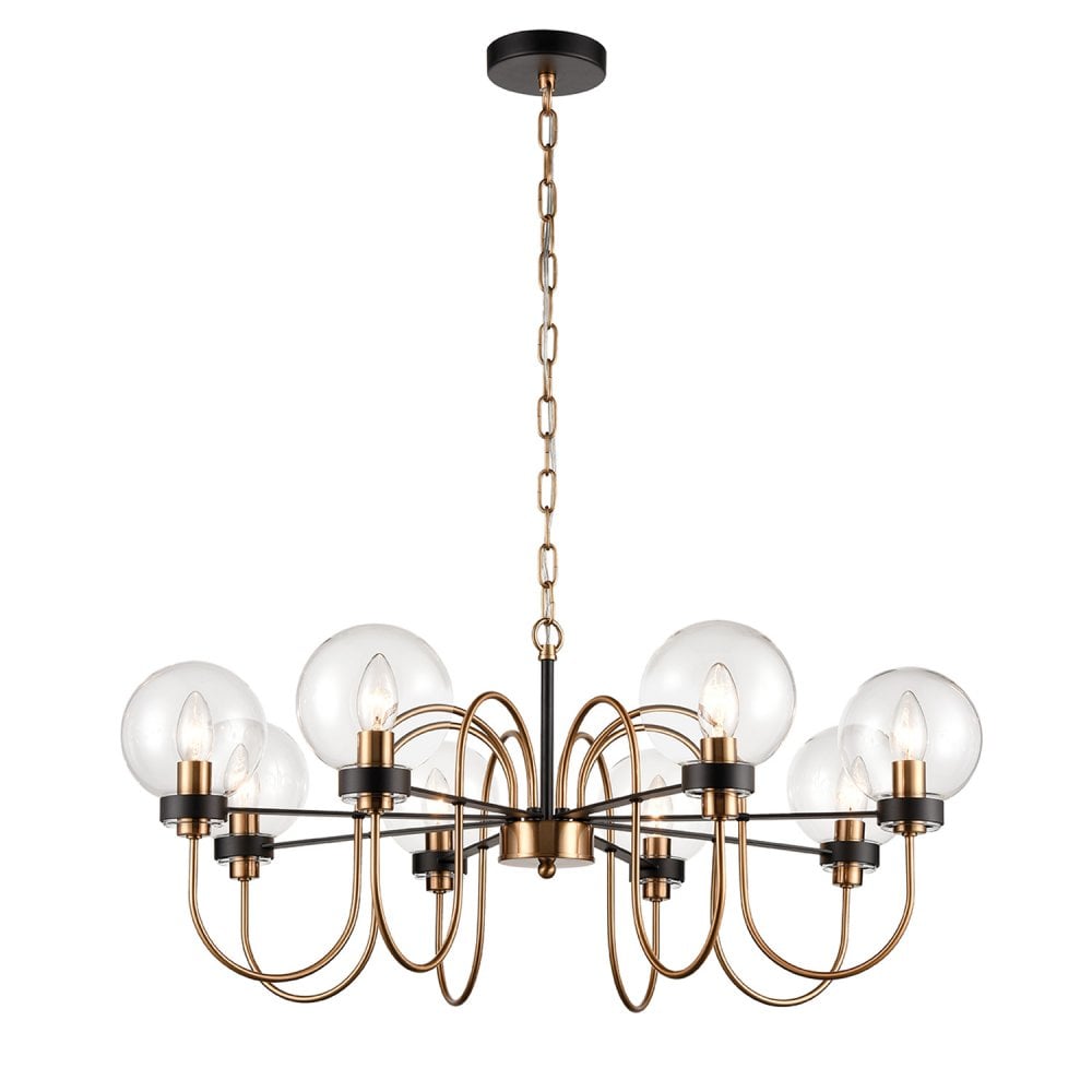 Equinox 8 Light Pendant in Matt Black & Antique Gold