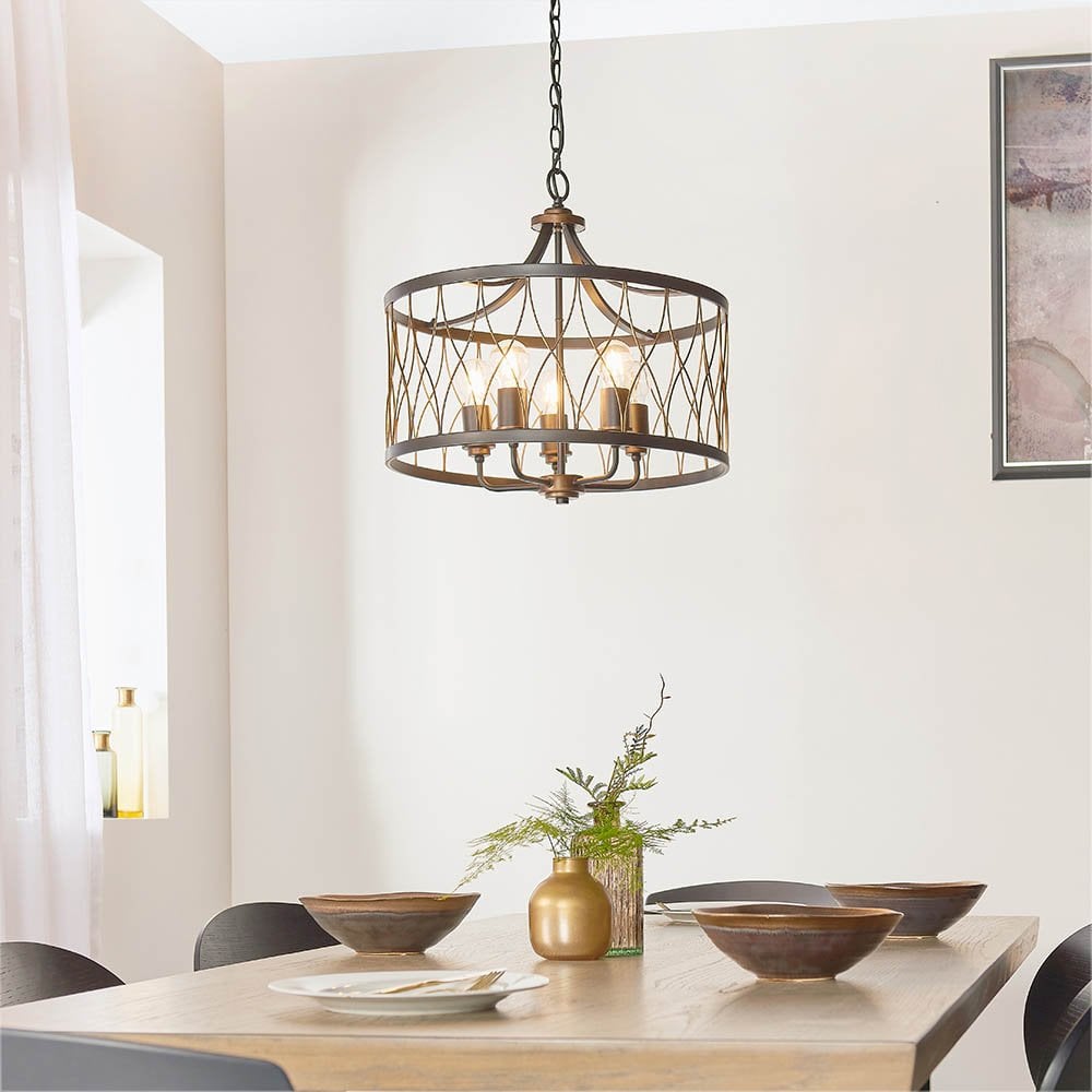 Heston 5 Light in Rustic Black & Bronze Finish