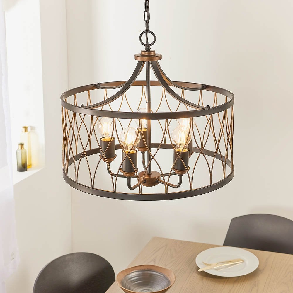 Heston 5 Light in Rustic Black & Bronze Finish