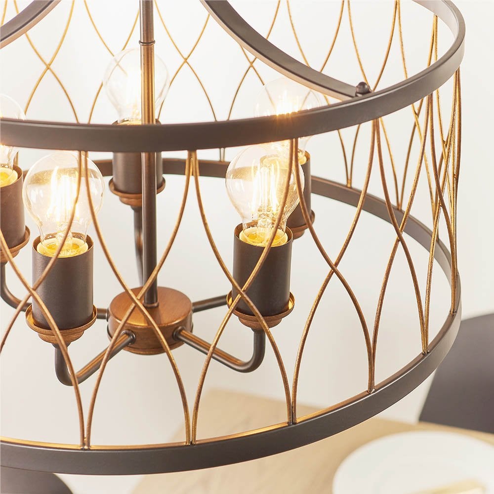 Heston 5 Light in Rustic Black & Bronze Finish
